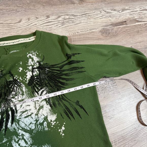 Vtg Y2K Canyon River Blues Green Waffle Knit Graphic Long Sleeve Grunge Top XL - Picture 6 of 7